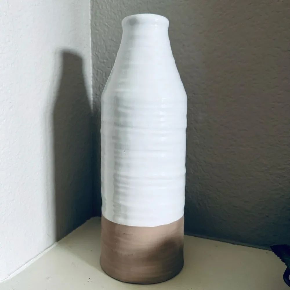 Threshold White Wavy Ceramic Tall Vase Decor